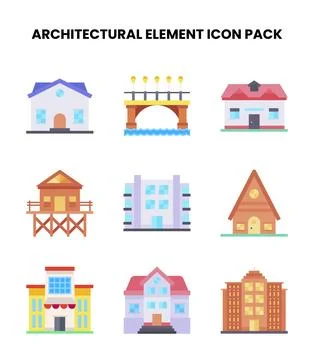Architectural Element Flat Set Icons Pack Stock Illustration