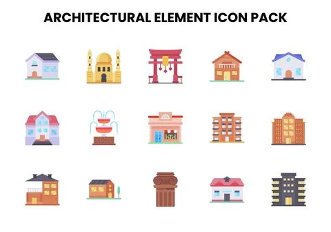 Architectural Element Flat UI Icons Pack Stock Illustration