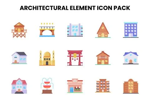 Architectural Element Flat Vector Icons Pack Stock Illustration