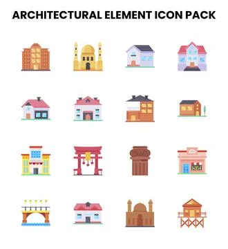 Architectural Element Flat Vector Icons Pack Stock Illustration
