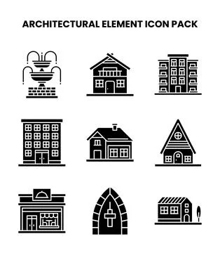Architectural Element Glyph Bundle Icons Pack 스톡 일러스트