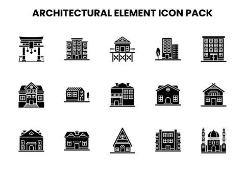 Architectural Element Glyph Collection Icons Pack Stock Illustration
