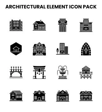 Architectural Element Glyph Icons Pack Stock Illustration
