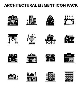Architectural Element Glyph UI Icons Pack Stock Illustration