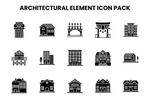 Architectural Element Glyph Vector Icons Pack Stock Illustration