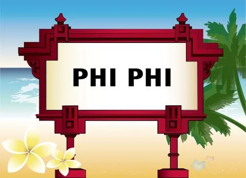 Architectural element with an inscription of Phi Phi Stock Illustration