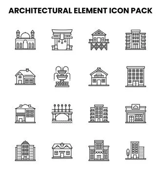 Architectural Element Line Design Icons Pack Illustrazione stock