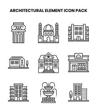 Architectural Element Line Design Icons Pack Stock Illustration