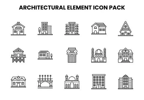 Architectural Element Line Graphics Icons Pack Stock Illustration