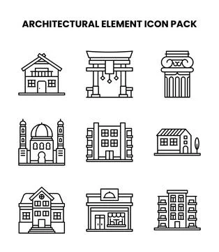 Architectural Element Line Graphics Icons Pack Stock Illustration