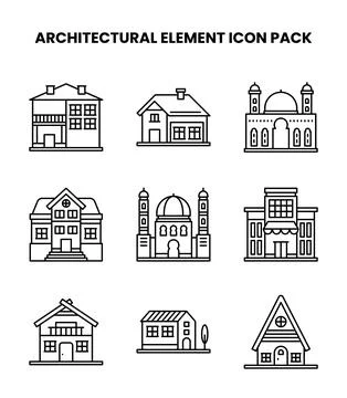 Architectural Element Line Scalable Icons Pack 库存插图