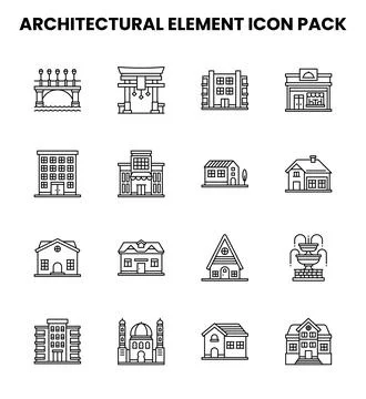 Architectural Element Line UI Icons Pack Stock Illustration