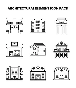 Architectural Element Line Vector Icons Pack Stock Illustration