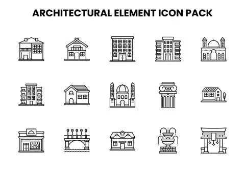 Architectural Element Line Vector Icons Pack Stock Illustration