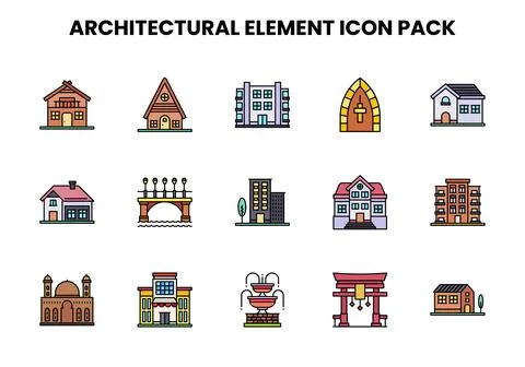 Architectural Element Lineal Color Collection Icons Pack Stock Illustration