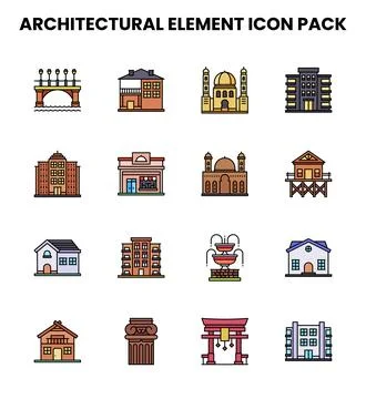 Architectural Element Lineal Color Design Icons Pack Stock Illustration