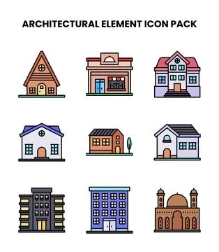 Architectural Element Lineal Color Graphics Icons Pack Stock Illustration