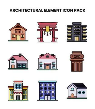 Architectural Element Lineal Color Scalable Icons Pack Stock Illustration