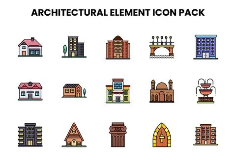 Architectural Element Lineal Color Set Icons Pack 库存插图