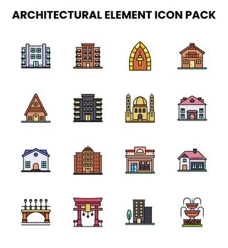 Architectural Element Lineal Color UI Icons Pack Stock Illustration