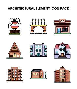 Architectural Element Lineal Color Vector Icons Pack Stock Illustration