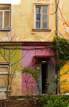 An architectural element of old building facade of typical houses in Odessa old Stock Photos
