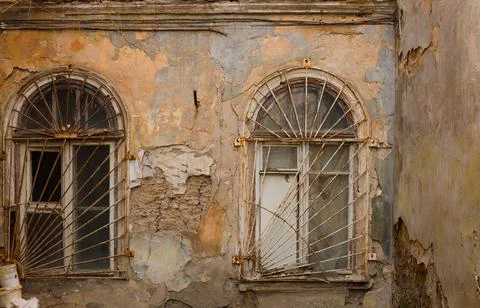 An architectural element of old building facade of typical houses in Odessa old Stock Photos