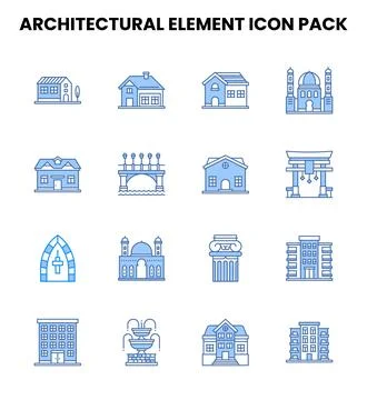 Architectural Element Two Colour Collection Icons Pack Illustrazione stock