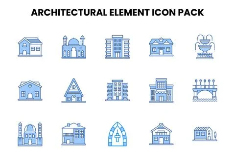 Architectural Element Two Colour Vector Icons Pack Illustrazione stock