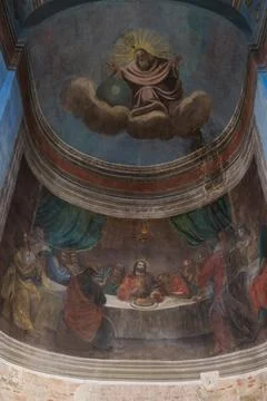 Architectural elements and decoration in the interior of St. Nicholas Cathedral Stock Photos