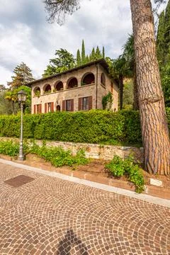 Architectural Elements of buildings in the centre of Malcesine, Italy. Stock Photos
