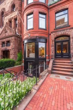 Architectural Elements of Historical buildings in the centre of Boston,  USA. Stock Photos