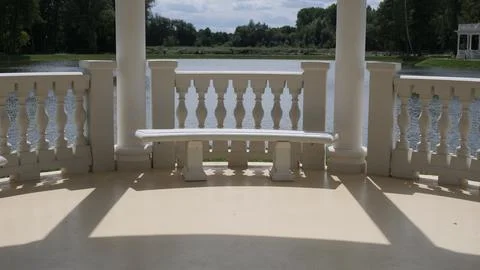 Architectural elements made of artificial stone balusters bench Stock Photos
