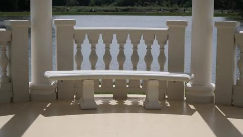 Architectural elements made of artificial stone balusters bench Stock Photos