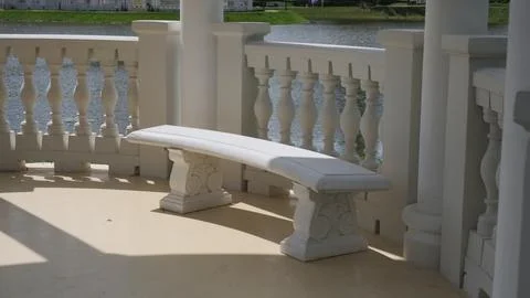 Architectural elements made of artificial stone balusters bench Stock Photos