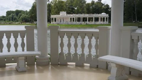 Architectural elements made of artificial stone balusters bench Stock Photos