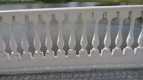 Architectural elements made of artificial stone balusters bench Stock Photos