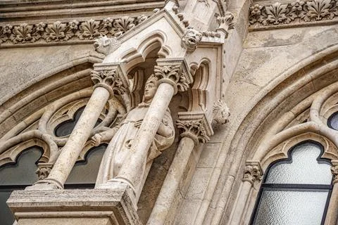 Architectural elements of the Matthias Cathedral in Budapest. Hungary. Stock Photos