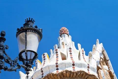 Architectural elements in park guell Fotos Stock