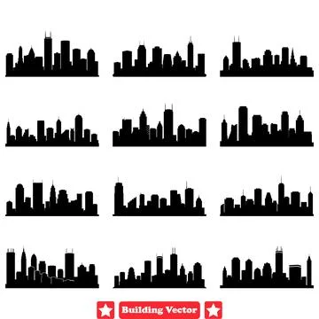 Architectural Elements Vector Collection Handcrafted Building Silhouettes T.. Stock Illustration