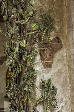 Architectural elements of the wall. Close-up background. A metal element. Stock Photos