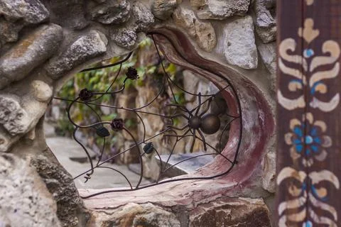 Architectural elements of the wall. Close-up background. A metal element. Stock Photos