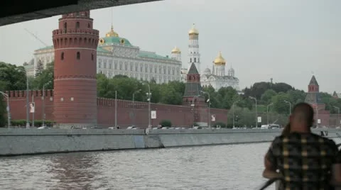 The architectural ensemble of the Moscow Kremlin. View from the river. Stock Footage 22158661