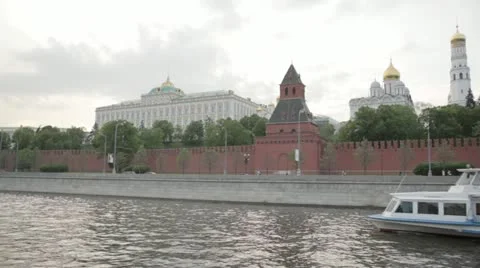 The architectural ensemble of the Moscow Kremlin. View from the river. Video stock 22158775