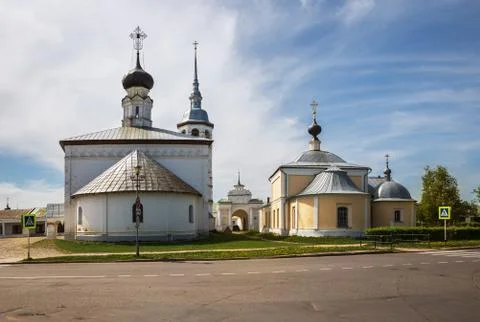 Architectural ensemble of two Churches in Suzdal Stock Photos
