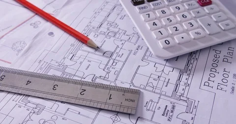 Architectural Equipment On Project Drawing At Table 4K Stock Footage 86084887