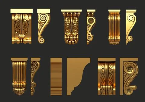 Architectural facade classic baroque bracket set Stock Illustration