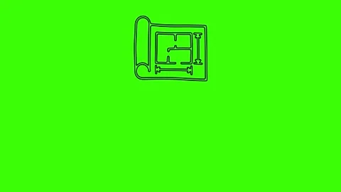 Architectural Floor Plan Blueprint Icon on Green Screen Stock Footage 333546747