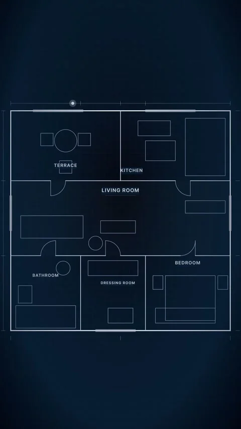 Architectural floor plan blueprint with labeled rooms for apartment interio.. Vídeos de archivo 347625775