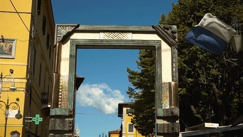 Architectural form Gates, attraction on Giuseppe Mazzini street, Italy Stock Footage 120088262